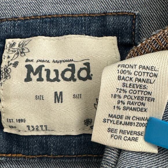 Mudd Distressed Denim Jean Jacket Medium Streetwear Biker Grunge Western Preppy - Picture 7 of 9